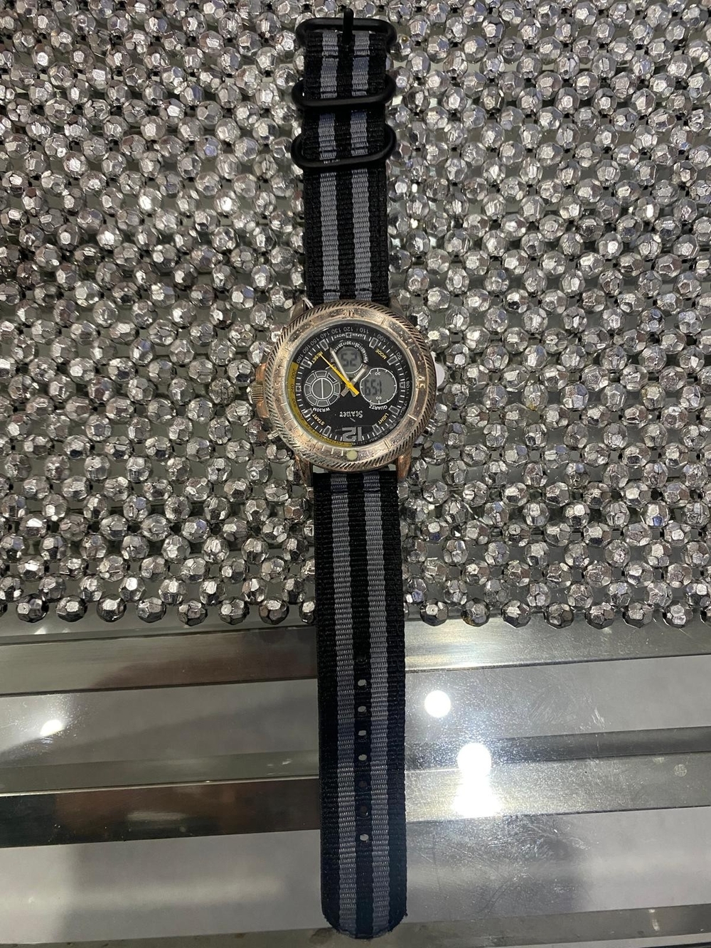 Zanex Men's Black & Gray Stripe Nylon Strap Watch